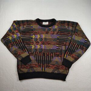 VTG 90's Expressions Worldwide Sweater Mens Medium Textured Knit Geometric